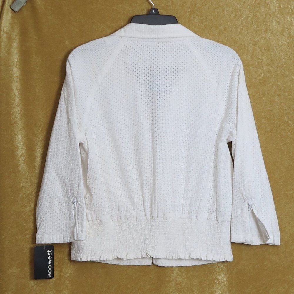 NWT 600 West 100% Cotton White Pindot Zip-Front Lined Jacket Size 8 - Picture 5 of 8
